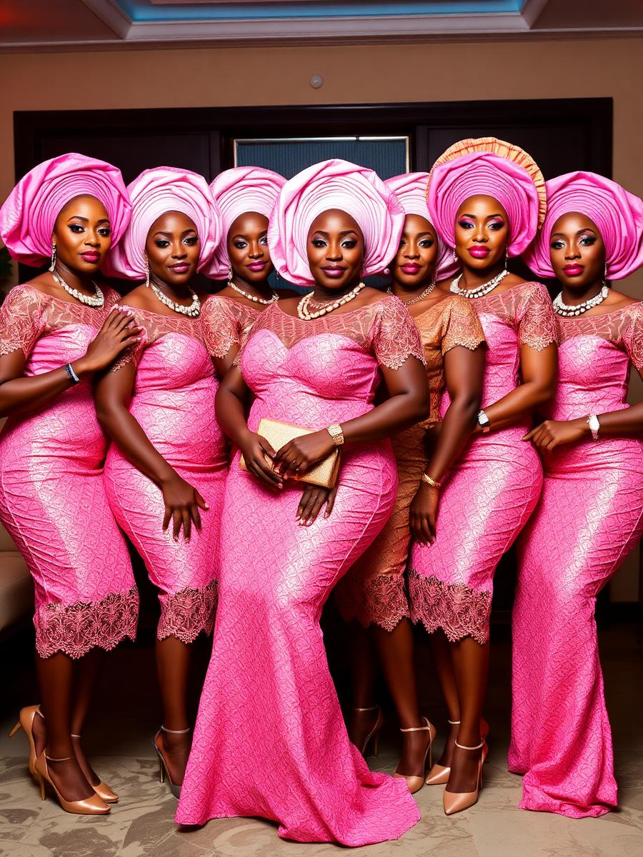 Pink Sequin Lace Aso Ebi Set